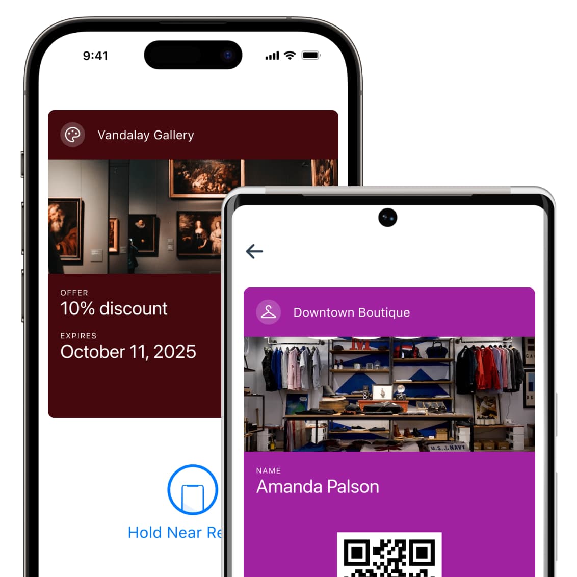 PassFlow wallet passes on an iPhone and an Android phone